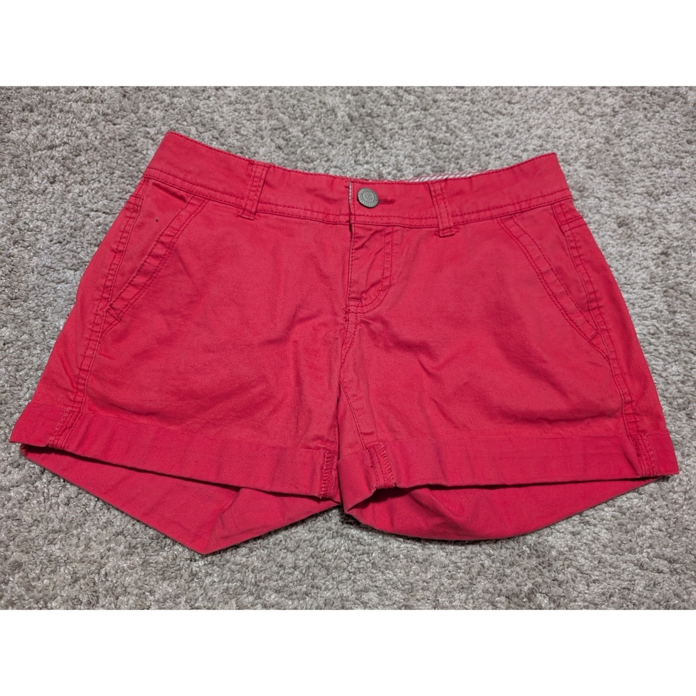 Aeropostale Shorts Womens 000 Red Midi Twill Cuffed Low Rise Casual Preppy Chino